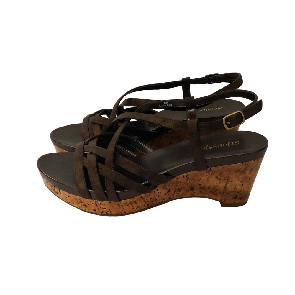 St.Johns Bay Mina Bronze Strappy Wedges Brown Womens Size 8.5 New with Box - Picture 6 of 10